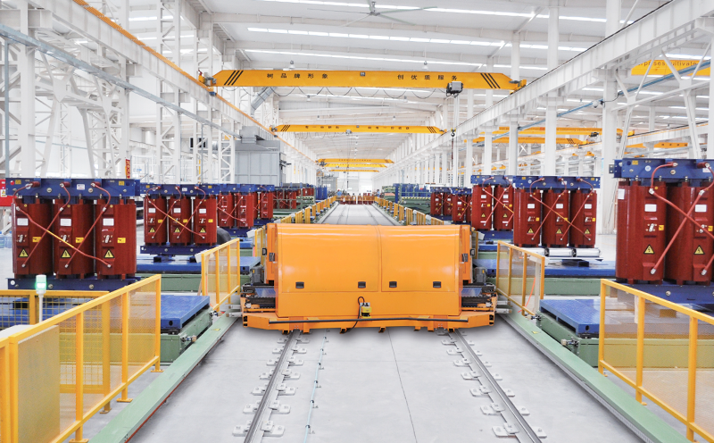 wide angle shot of transformer production line in Guilin, China factory